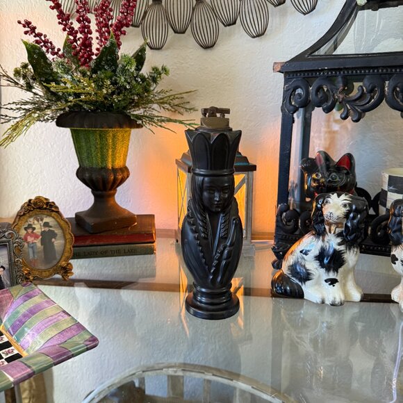 Tall Vintage Cigar Lighter Matt black & Brass Queen Chess Piece - Picture 16 of 16